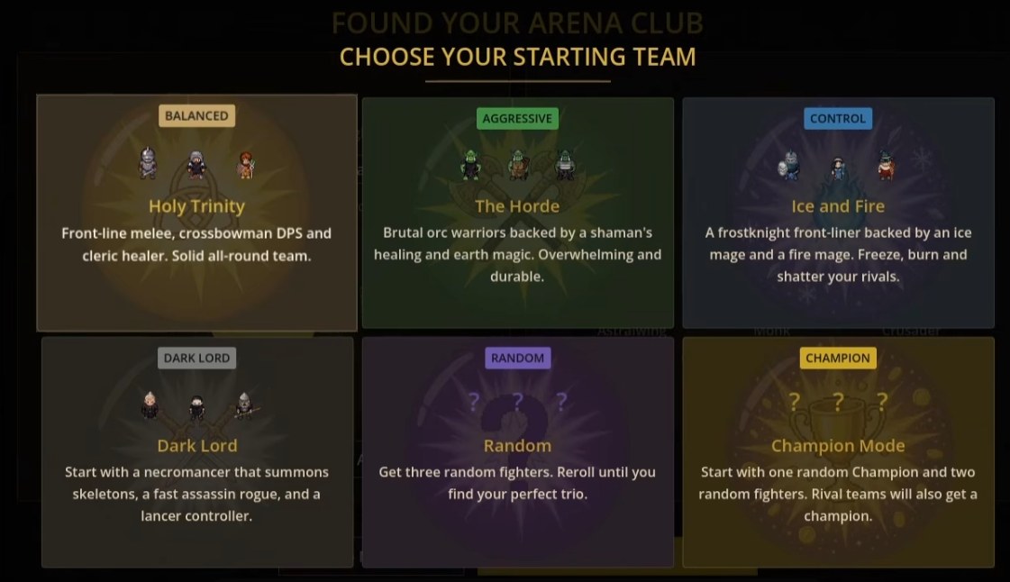 Eslabong starting team options including Holy Trinity, The Horde and Ice and Fire